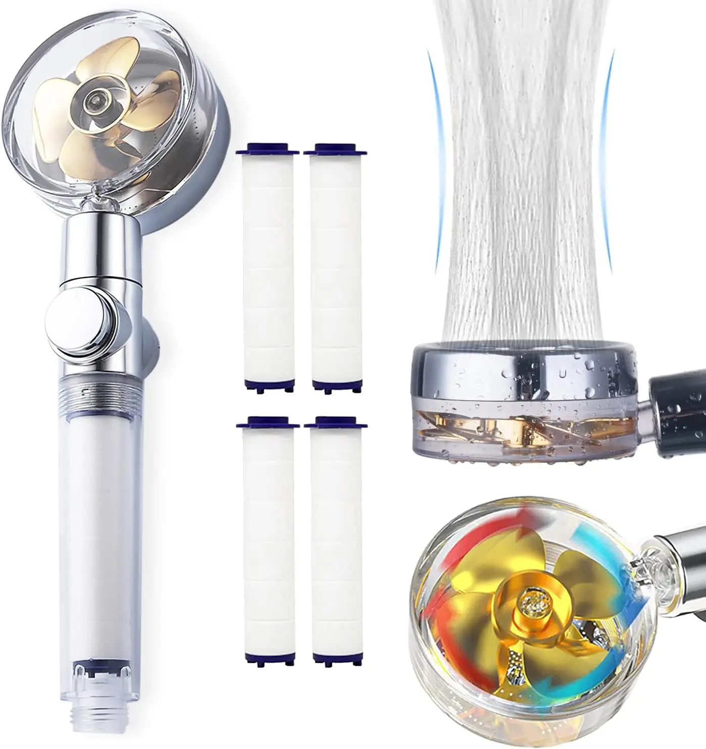 High Pressure Water Saving Handheld Propeller Shower head with filters Vortex shower head pause switch hydro
High Pressure Water Saving Handheld Propeller Shower head with filters Vortex shower head pause switch hydro