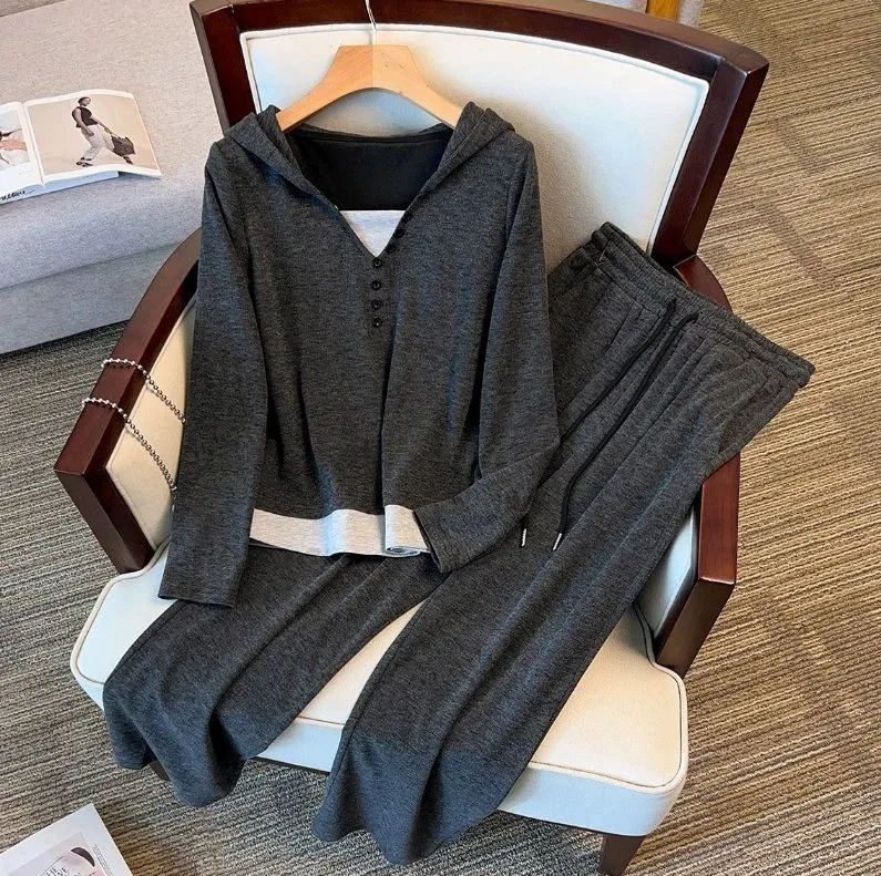 Women's 2-piece Set Pants Button Front Drawstring Waist Trousers Loose Fit Solid Color Casual Pants Heather Gray Relaxed Fit
Women's 2-piece Set Pants Button Front Drawstring Waist Trousers Loose Fit Solid Color Casual Pants Heather Gray Relaxed Fit