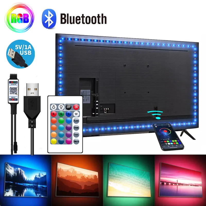 USB Bluetooth 24Key RGB LED Strip Lights For TV Backlight Dimmable RGB LED Tape Smart Bluetooth Control 5V RGB LED Lights Strip
USB Bluetooth 24Key RGB LED Strip Lights For TV Backlight Dimmable RGB LED Tape Smart Bluetooth Control 5V RGB LED Lights Strip
