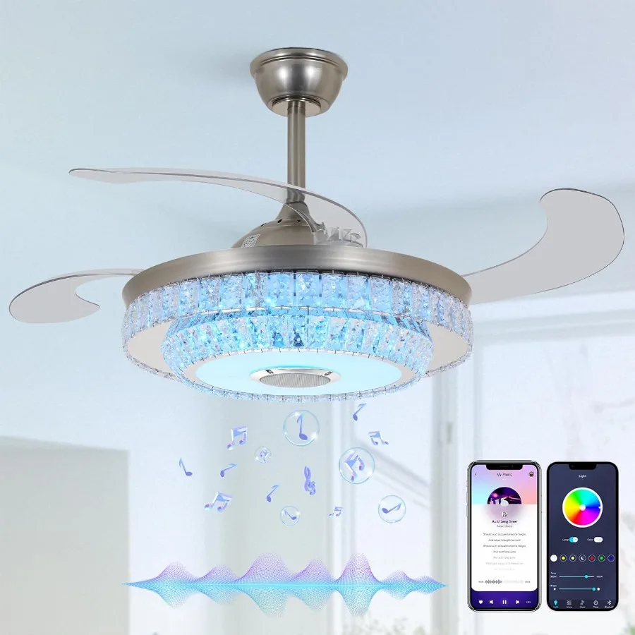 42 inch Retractable Ceiling Fan with Crystal Fandeliers and Remote Control Featuring 3-Color LED Light and 3 Speed Settings Ide
42 inch Retractable Ceiling Fan with Crystal Fandeliers and Remote Control Featuring 3-Color LED Light and 3 Speed Settings Ide