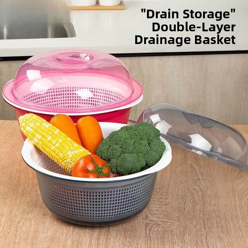 Kitchen Double Layer Drain Basket Plastic Vegetable Fruit Washing Tray Storage Bin Large round Dust Cover Drain Basket
Kitchen Double Layer Drain Basket Plastic Vegetable Fruit Washing Tray Storage Bin Large round Dust Cover Drain Basket