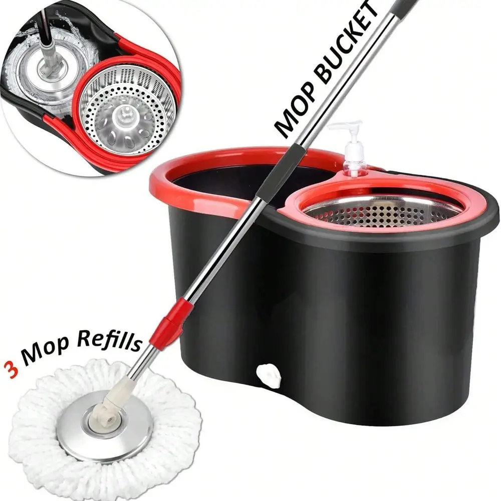 Mop And Bucket With Wringer Set, 360 Spinning Mop Bucket Systemt And 3 Microfiber Mop Replacement Heads 61 Stainless Steel Adju
Mop And Bucket With Wringer Set, 360 Spinning Mop Bucket Systemt And 3 Microfiber Mop Replacement Heads 61 Stainless Steel Adju