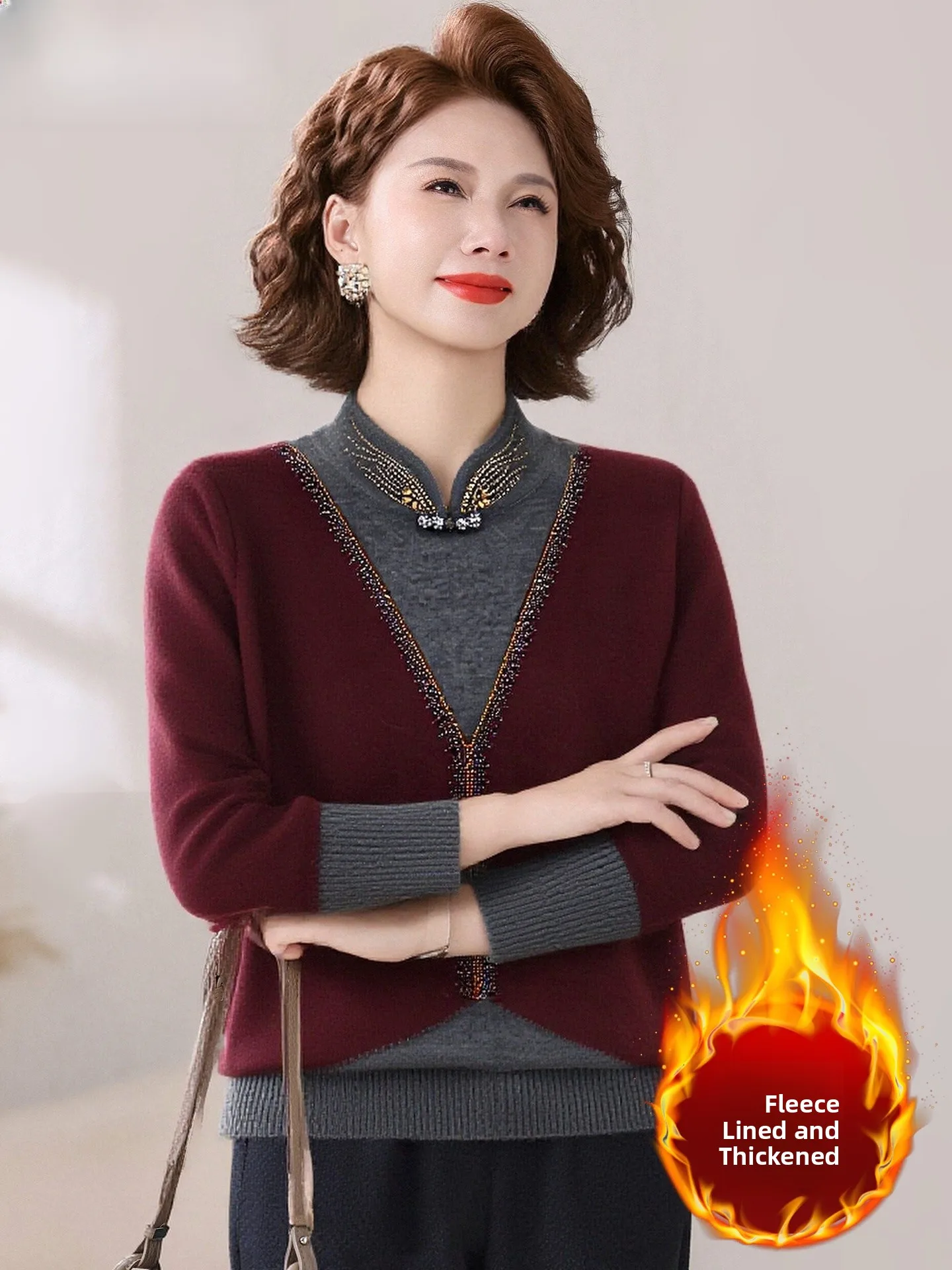 Утепленный вязаный свитер с флисовой подкладкой для мам, модный зимний топ для женщин среднего и старшего возраста, осенне-зимняя коллекция
Утепленный вязаный свитер с флисовой подкладкой для мам, модный зимний топ для женщин среднего и старшего возраста, осенне-зимняя коллекция