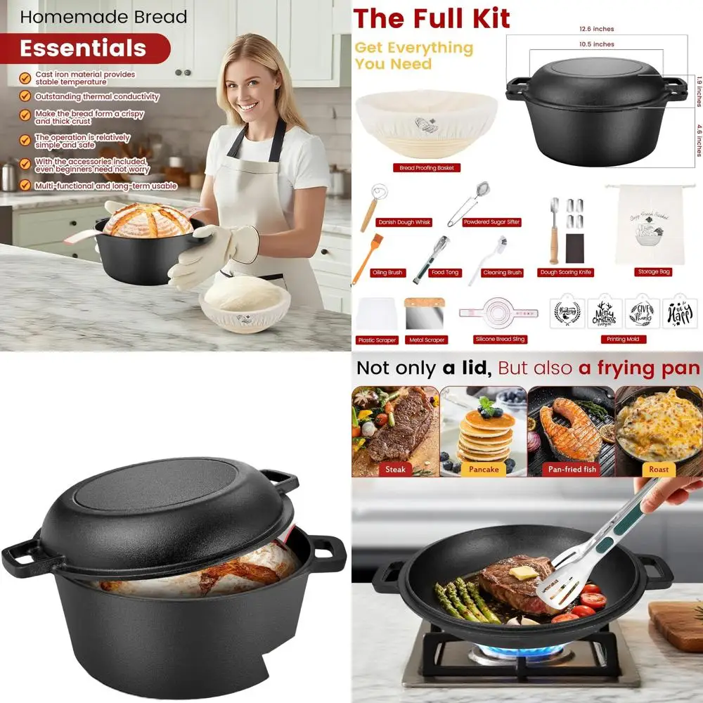 Sourdough Starter Kit with 5QT Cast Iron Dutch Oven, Skillet Lid, Proofing Basket & Lame, Perfect for Baking and Braising
Sourdough Starter Kit with 5QT Cast Iron Dutch Oven, Skillet Lid, Proofing Basket & Lame, Perfect for Baking and Braising