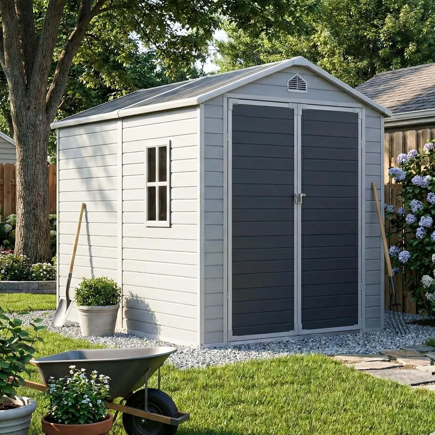 6x8 FT Waterproof Resin Storage Shed with Floor Window Lockable Door Large Garden Backyard Patio Customized
6x8 FT Waterproof Resin Storage Shed with Floor Window Lockable Door Large Garden Backyard Patio Customized