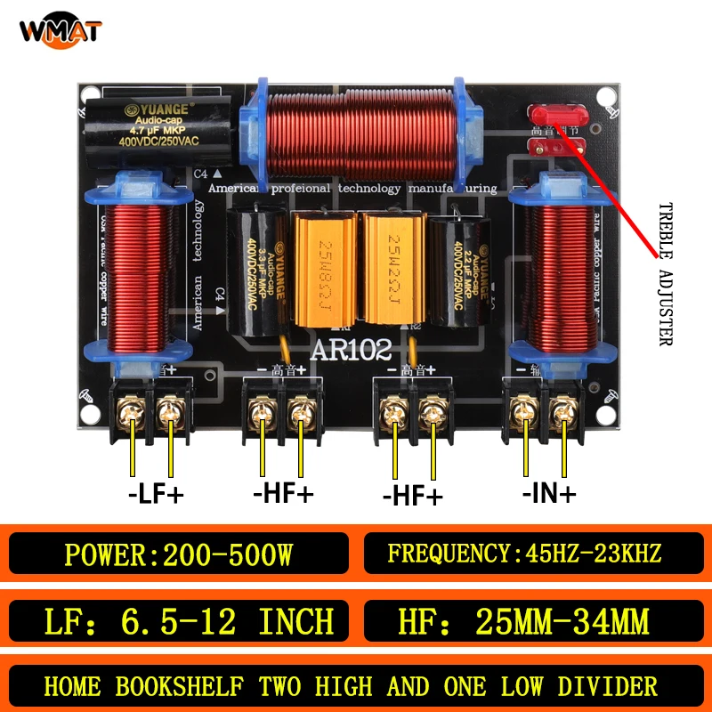 AR102/Speaker Crossover 2 Way 500W for Home Theater Car Audio Bookshelf Speaker 2200Hz Frequency Divider Supports 6.5-12" Woofer
AR102/Speaker Crossover 2 Way 500W for Home Theater Car Audio Bookshelf Speaker 2200Hz Frequency Divider Supports 6.5-12" Woofer