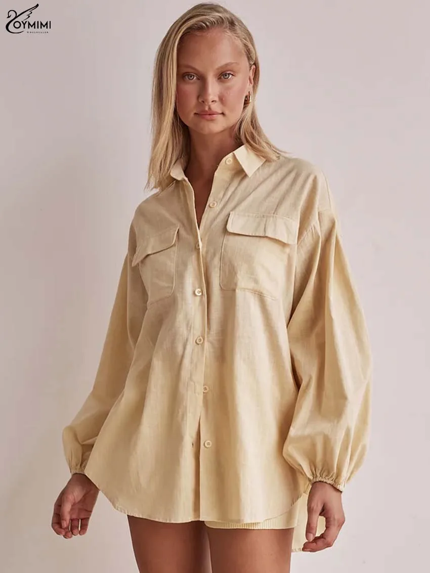 Oymimi Fashion Khaki Cotton Women Shirts Elegant Turn-Down Collar Long Sleeve Pockets Blouses Casual New Single Breasted Shirts
Oymimi Fashion Khaki Cotton Women Shirts Elegant Turn-Down Collar Long Sleeve Pockets Blouses Casual New Single Breasted Shirts