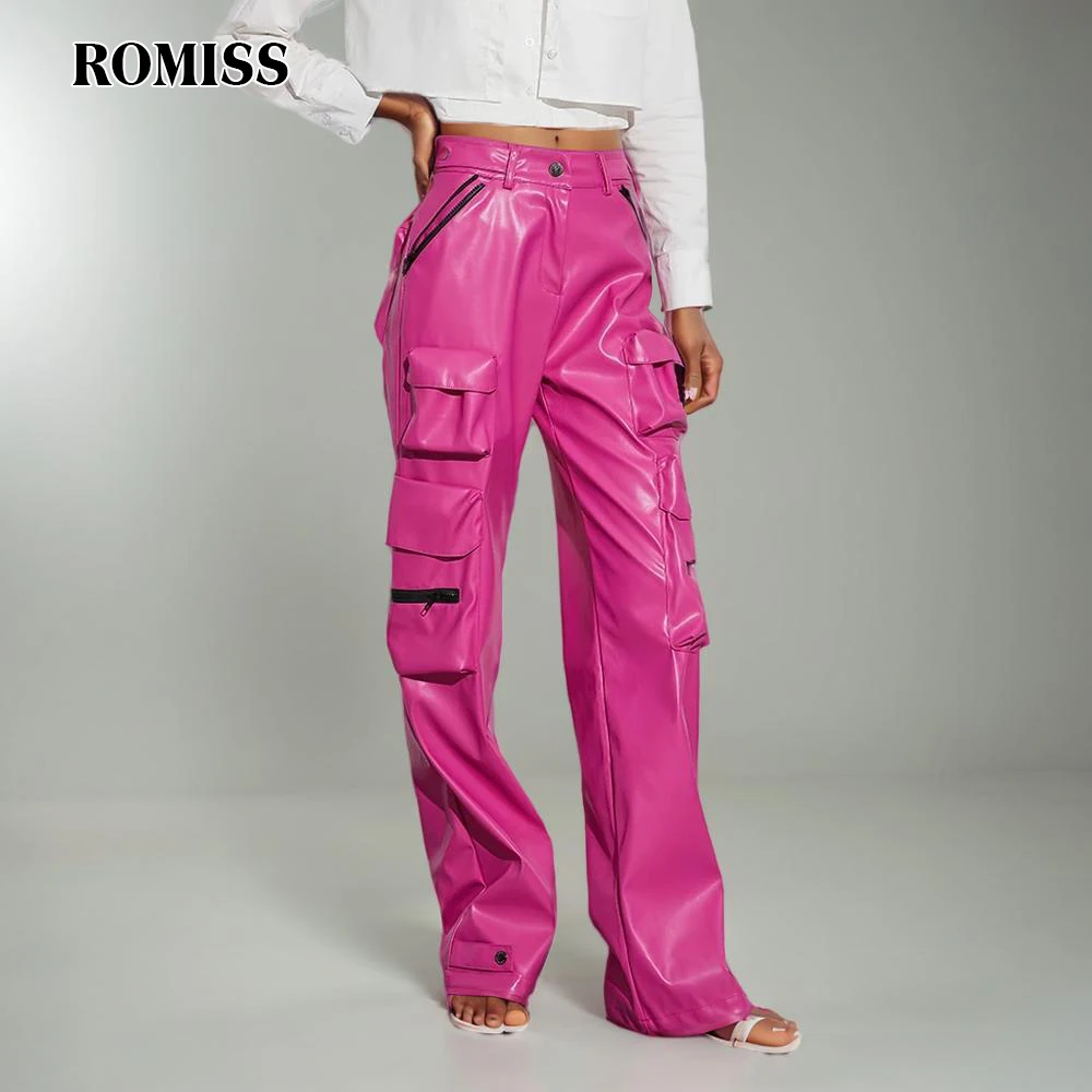 ROMISS Streetwear Solid Leather Cargo Pants For Women High Waist Patchwork Pockets Casual Minimalist Fashion Trouser Female New
ROMISS Streetwear Solid Leather Cargo Pants For Women High Waist Patchwork Pockets Casual Minimalist Fashion Trouser Female New
