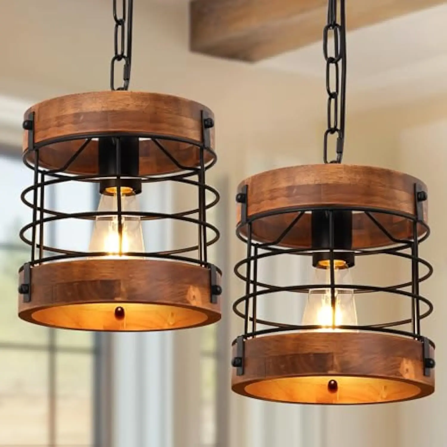 8 Rustic Farmhouse Chandelier for Dining Room, 1-Light Round Cage Black Metal & Brown Wood Pendant Light Fixtures, Adjustable
8 Rustic Farmhouse Chandelier for Dining Room, 1-Light Round Cage Black Metal & Brown Wood Pendant Light Fixtures, Adjustable