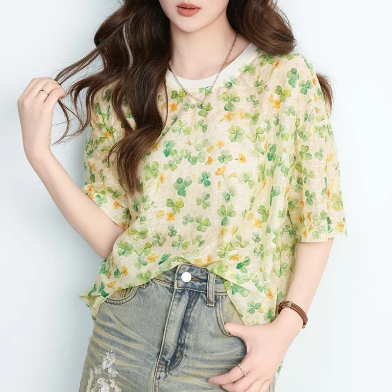 Short Sleeved Round Neck Printed T-shirt for Women's Summer New Vacation Korean Version Fashionable Versatile Top S565
Short Sleeved Round Neck Printed T-shirt for Women's Summer New Vacation Korean Version Fashionable Versatile Top S565
