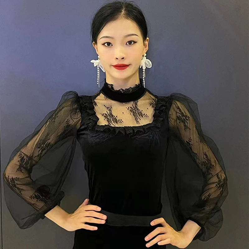 2023 Sexy Black Lace Ballroom Dance Tops High Collar Black Practice Bodysuit Adult Latin Waltz Dance Performance Clothes BL12084
2023 Sexy Black Lace Ballroom Dance Tops High Collar Black Practice Bodysuit Adult Latin Waltz Dance Performance Clothes BL12084