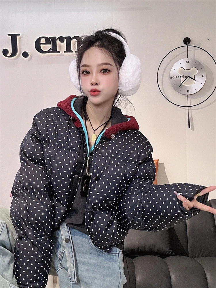 Dot Patterned Bread Sle Jaet Women's ort Quilted Cotton Padded Coat Korean Sle Loose Fit Faionable Winter Outerwear
Dot Patterned Bread Sle Jaet Women's ort Quilted Cotton Padded Coat Korean Sle Loose Fit Faionable Winter Outerwear