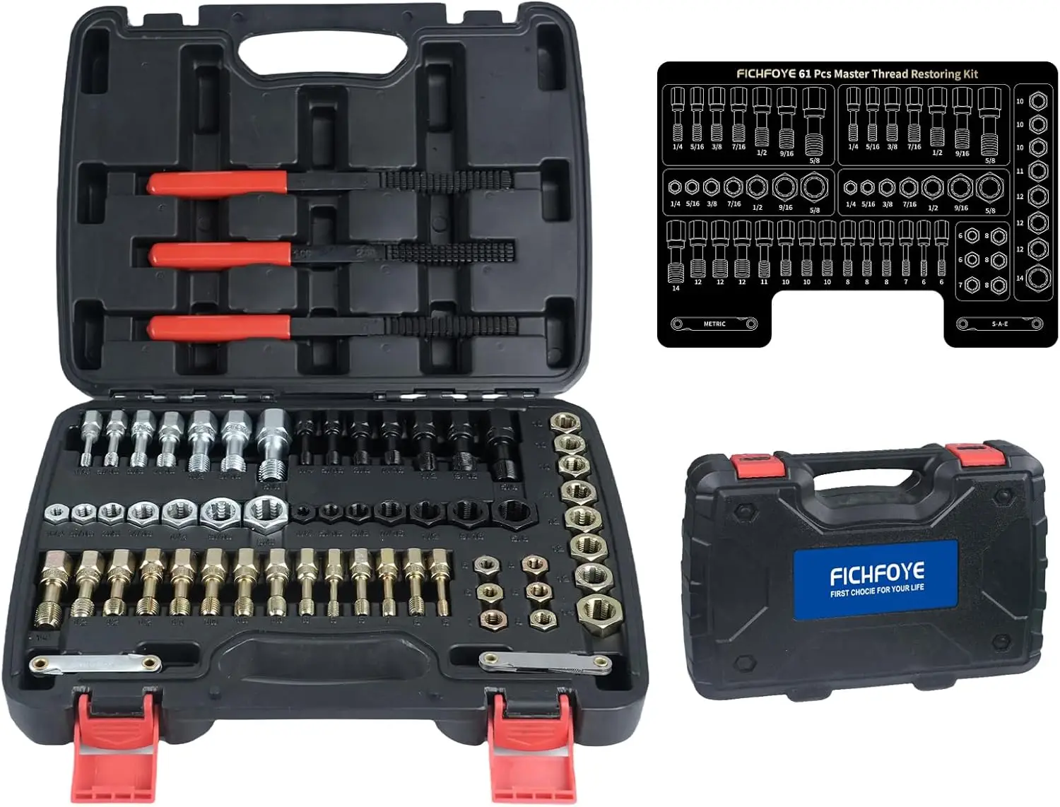61-Pcs Thread Chaser Tool Set, SAE & Metric, 40CR Carbon Steel, Color-Coded Dies/Taps for Automotive/Machinery
61-Pcs Thread Chaser Tool Set, SAE & Metric, 40CR Carbon Steel, Color-Coded Dies/Taps for Automotive/Machinery
