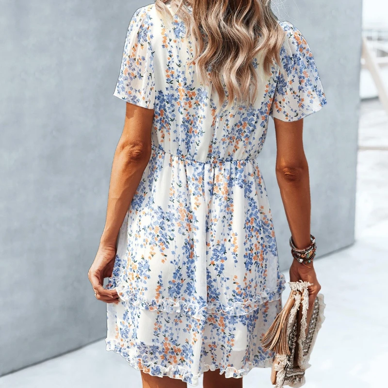 Elegant Vintage Women's Summer Casual Mini Dress Holiday Boho Floral Print Beach Sundress Short Sleeve V Neck Dresses Laides
Elegant Vintage Women's Summer Casual Mini Dress Holiday Boho Floral Print Beach Sundress Short Sleeve V Neck Dresses Laides