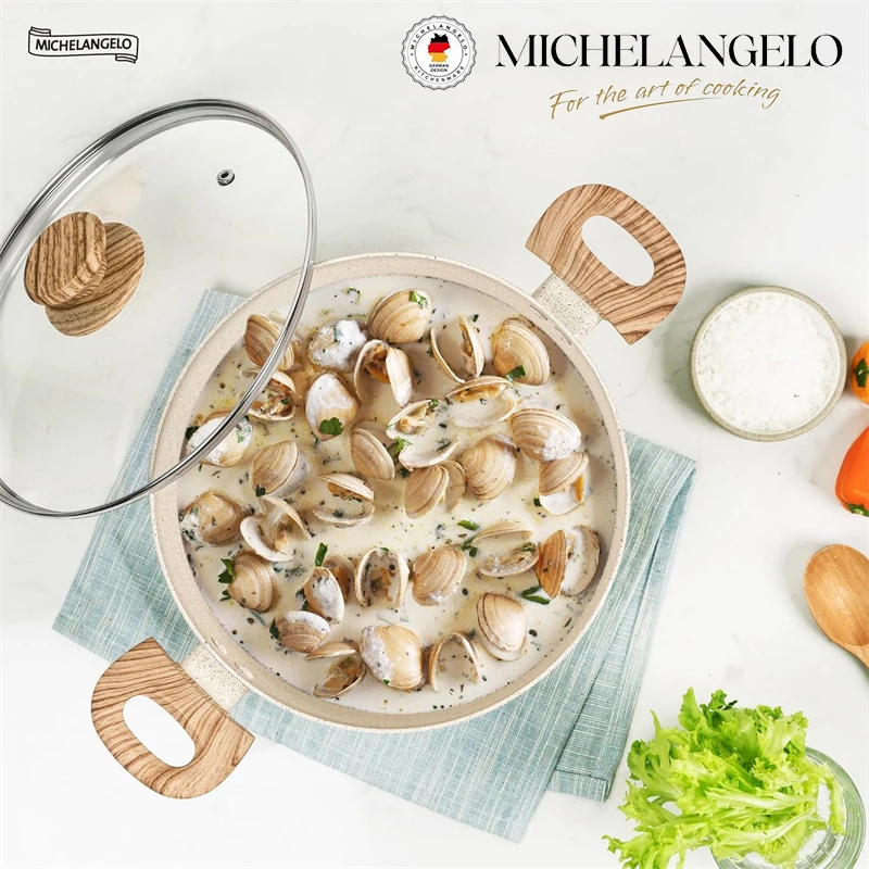 MICHELANGELO антипригарная суповая кастрюля с крышкой, индукционная кастрюля для приготовления пищи, кремовое покрытие, кастрюля 6QT с деревянной двойной ручкой, кухонная утварь
MICHELANGELO антипригарная суповая кастрюля с крышкой, индукционная кастрюля для приготовления пищи, кремовое покрытие, кастрюля 6QT с деревянной двойной ручкой, кухонная утварь