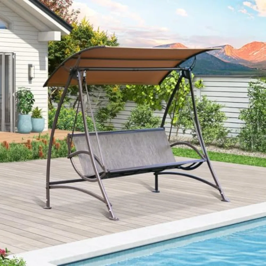 3-seat Outdoor Porch Patio Swing with Adjustable Canopy and Armrests Weather Resistant Steel Frame Textilene Fabric in Dark Bro
3-seat Outdoor Porch Patio Swing with Adjustable Canopy and Armrests Weather Resistant Steel Frame Textilene Fabric in Dark Bro