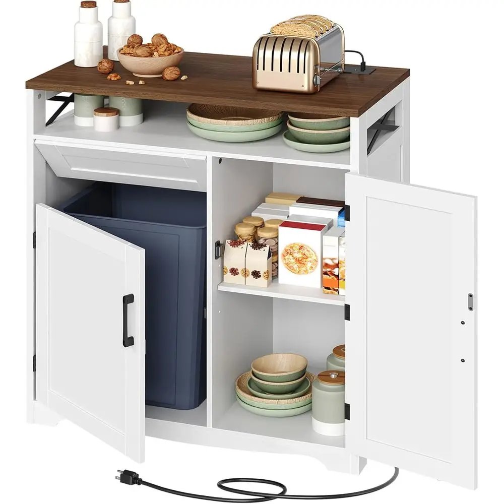 Trash Can Cabinet with Power Outlet, 10-Gallon Hidden Kitchen Garbage Bin Cabinet with Adjustable Shel, Wooden Recycling Cabinet
Trash Can Cabinet with Power Outlet, 10-Gallon Hidden Kitchen Garbage Bin Cabinet with Adjustable Shel, Wooden Recycling Cabinet
