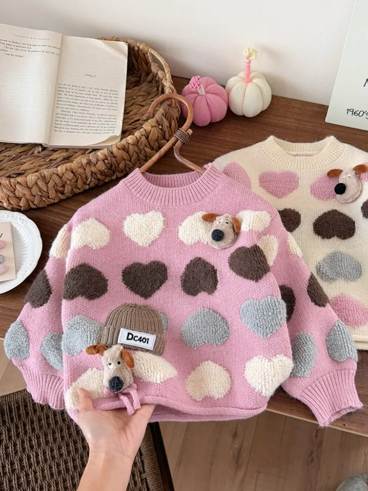 Осенний вязаный свитер для девочек с мультяшным узором в форме сердца, теплый базовый слой, круглый топ Ne Long Sve, свободный крой, модный детский...
Осенний вязаный свитер для девочек с мультяшным узором в форме сердца, теплый базовый слой, круглый топ Ne Long Sve, свободный крой, модный детский...