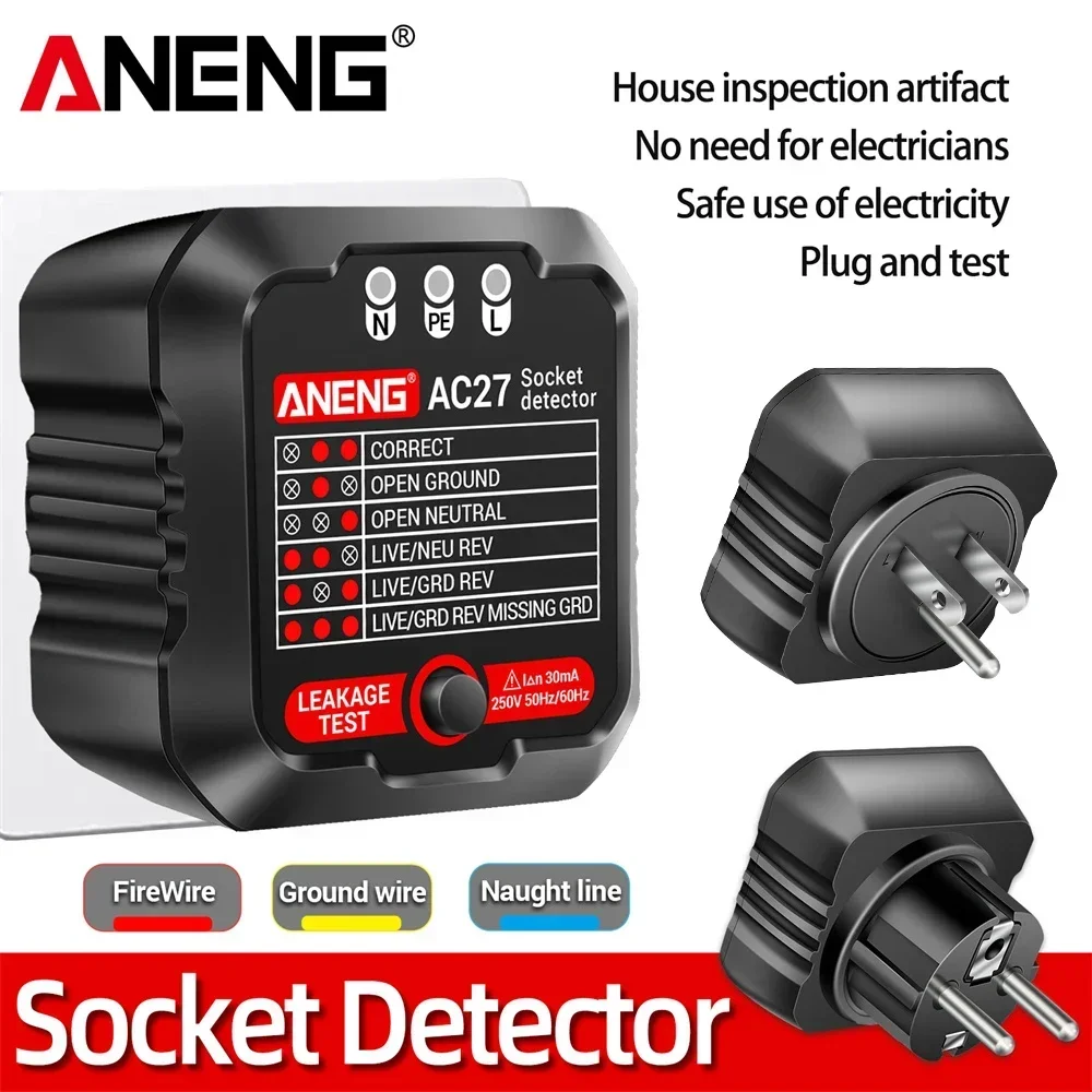 ANENG Socket Tester EU/US Plug Circuit Breaker finder AC27 Polarity Phase Pheck Detector Voltage Test electrician Tools
ANENG Socket Tester EU/US Plug Circuit Breaker finder AC27 Polarity Phase Pheck Detector Voltage Test electrician Tools