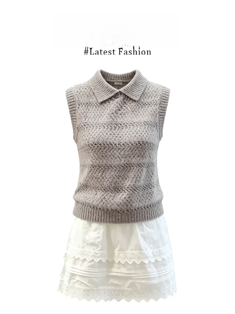 Parkyeon Korean Design Sensation Sleeveless Knitted Vest Women's Slimming Lace Trim Halter Neck Skirt Fashion Set
Parkyeon Korean Design Sensation Sleeveless Knitted Vest Women's Slimming Lace Trim Halter Neck Skirt Fashion Set