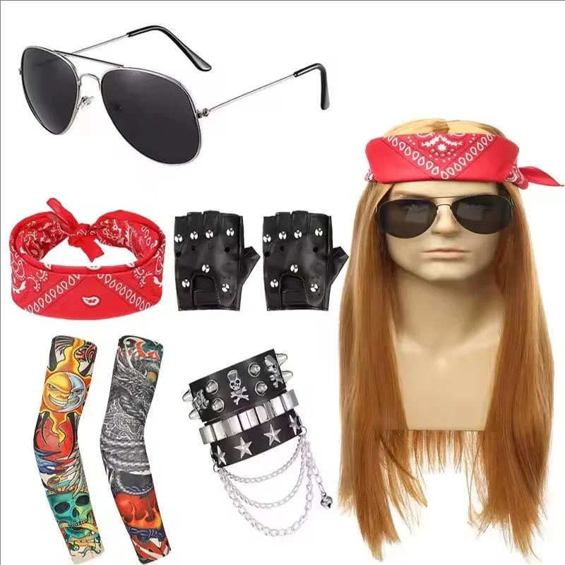 70s 80s Rocker Cosplay Costume Heavy Metal Wig Bandana Sunglasses Punk Gloves Tattoo Sleeves Perfect for Retro Themed Party Hall
70s 80s Rocker Cosplay Costume Heavy Metal Wig Bandana Sunglasses Punk Gloves Tattoo Sleeves Perfect for Retro Themed Party Hall