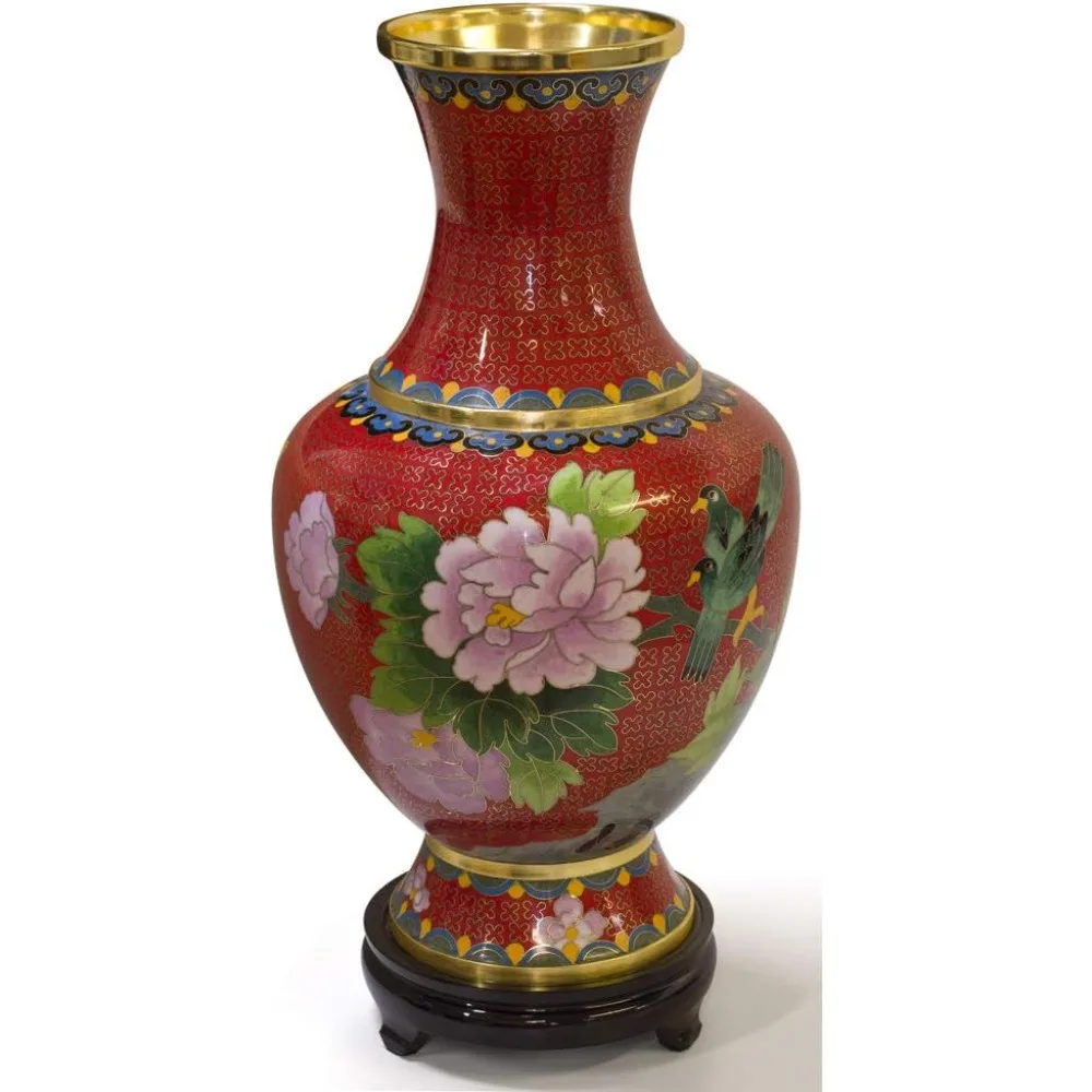 China Furniture Online Red Floral Motif Oriental Cloisonne Vase with Stand
China Furniture Online Red Floral Motif Oriental Cloisonne Vase with Stand