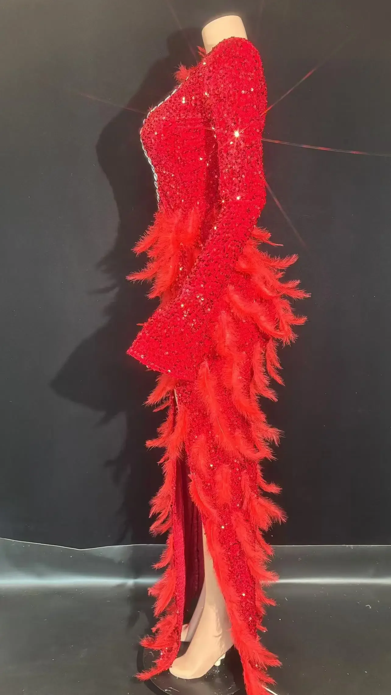 Celebrating Dancer Flash Wedding Party Birthday Photoshoot Dress Women Sexy Stage Sparkling Red Feather Luxury Long Dress
Celebrating Dancer Flash Wedding Party Birthday Photoshoot Dress Women Sexy Stage Sparkling Red Feather Luxury Long Dress