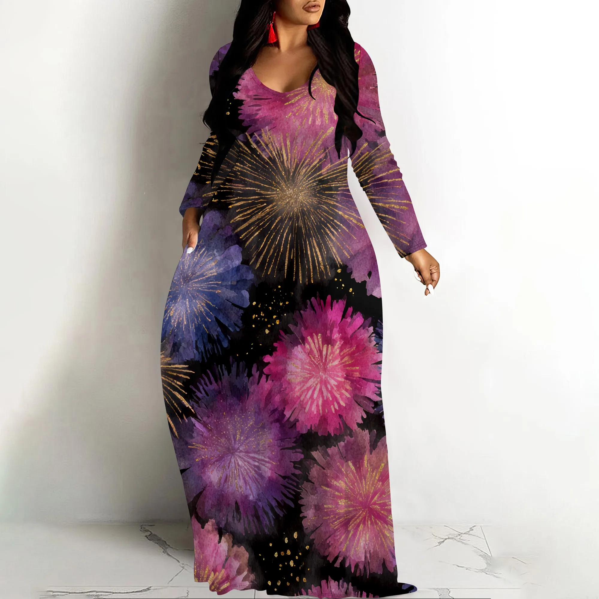 Nupusa Purple Firework Print Dress for Women Regular Size Summer Casual Round Neck Long Sleeve Maxi Dress
Nupusa Purple Firework Print Dress for Women Regular Size Summer Casual Round Neck Long Sleeve Maxi Dress