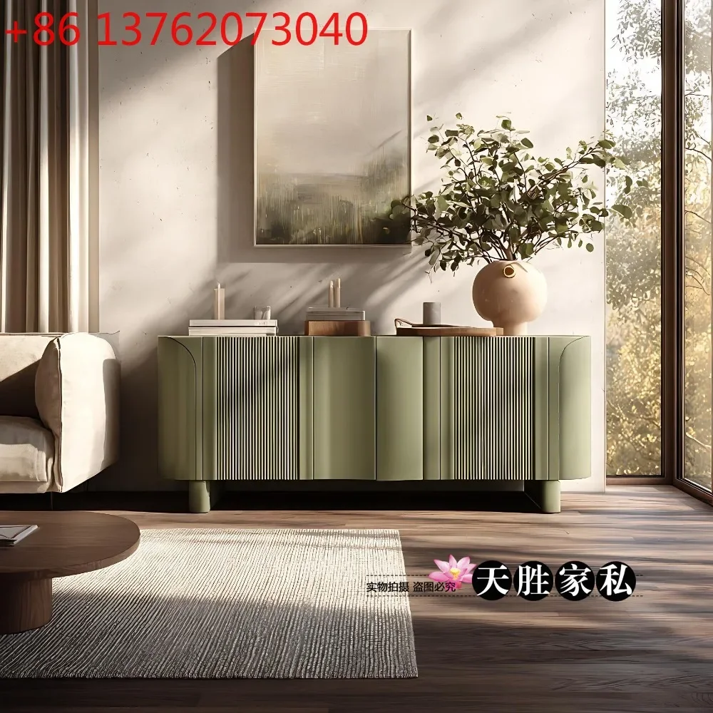 Modern simple dining side cabinet green striped door panel
Modern simple dining side cabinet green striped door panel