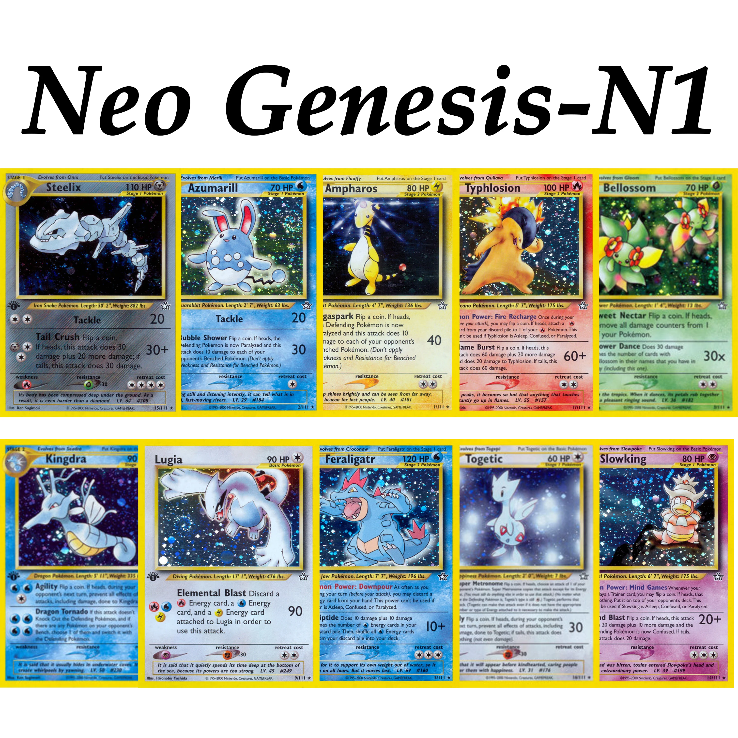 PTCG Pocket Neo Genesis-N1 Vintage Cosmos Holo Lugia Heracross Togetic Bellossom Skarmory Steelix Proxy Cards Collection
PTCG Pocket Neo Genesis-N1 Vintage Cosmos Holo Lugia Heracross Togetic Bellossom Skarmory Steelix Proxy Cards Collection