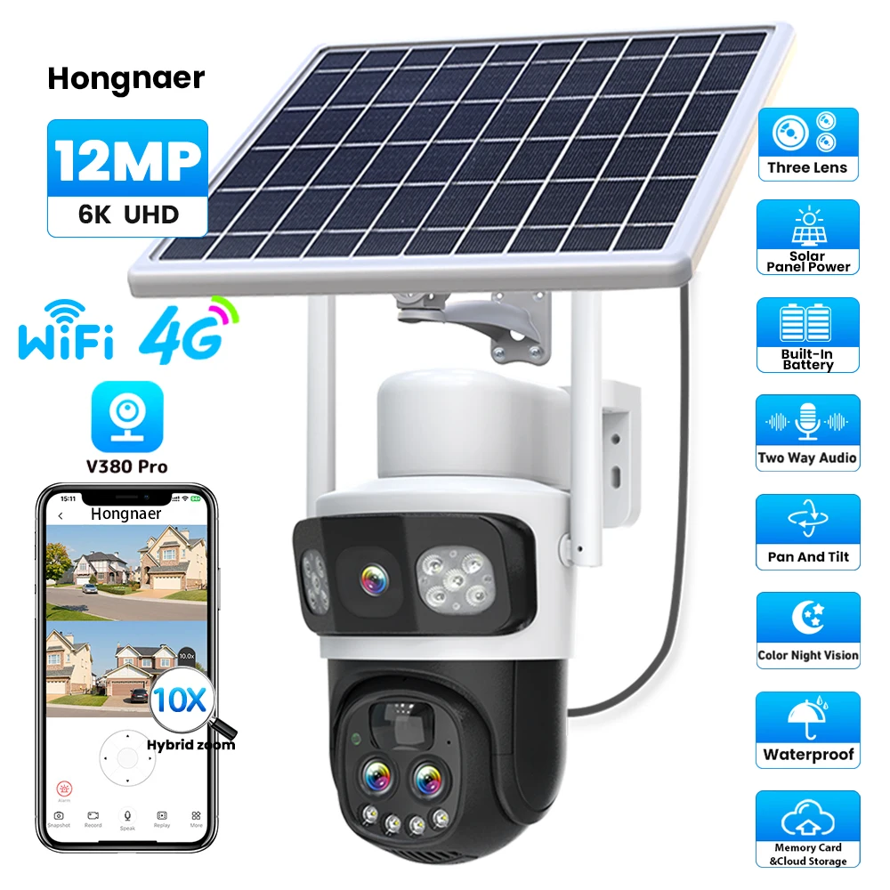 Hongnaer 12MP 6K 4G Открытый 10-кратный зум Трехобъектив Солнечная панель с питанием от беспроводной IP PTZ V380 Pro Wi-Fi Солнечная камера видеонаблюдения
Hongnaer 12MP 6K 4G Открытый 10-кратный зум Трехобъектив Солнечная панель с питанием от беспроводной IP PTZ V380 Pro Wi-Fi Солнечная камера видеонаблюдения