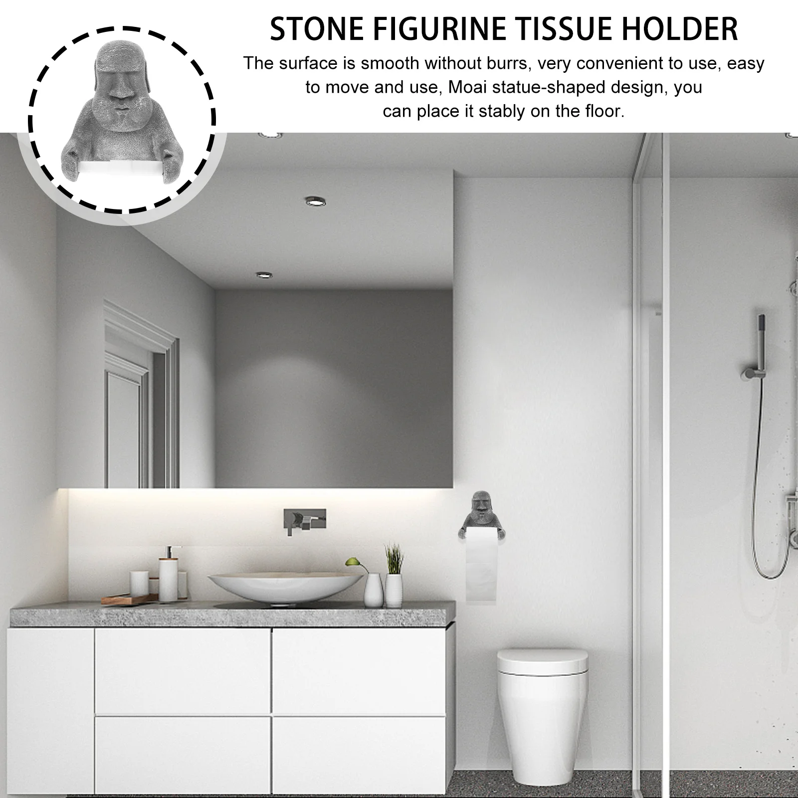 Paper Towel Holder Moai Statue Resin Roll Paper Stand For Kitchen Bathroom Desktop Household Use Organizer Storage
Paper Towel Holder Moai Statue Resin Roll Paper Stand For Kitchen Bathroom Desktop Household Use Organizer Storage