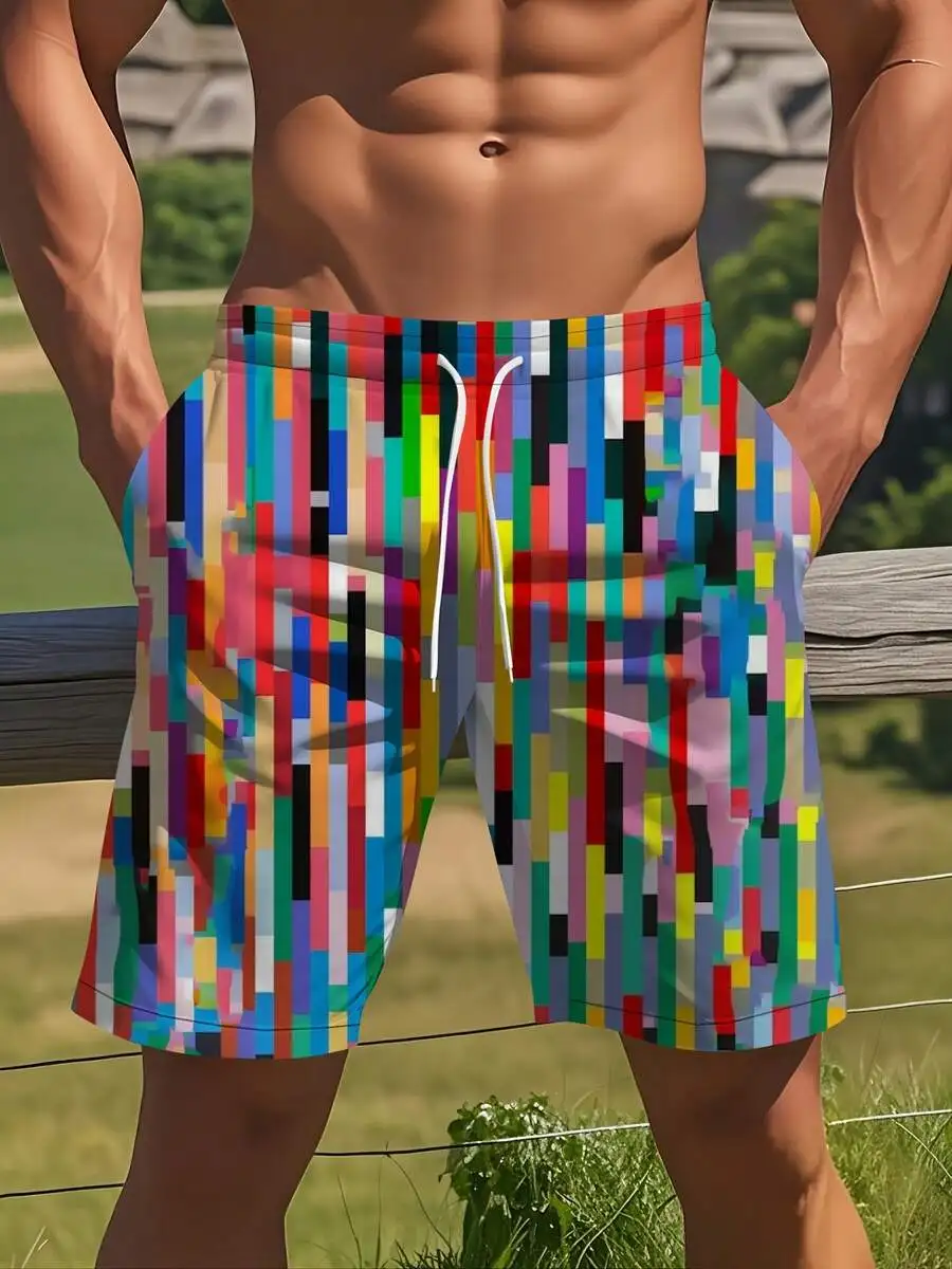 Mens Colorful Pixel Print Beach Shorts Quick Dry Elastic Waist Swim Trunks With Pockets
Mens Colorful Pixel Print Beach Shorts Quick Dry Elastic Waist Swim Trunks With Pockets