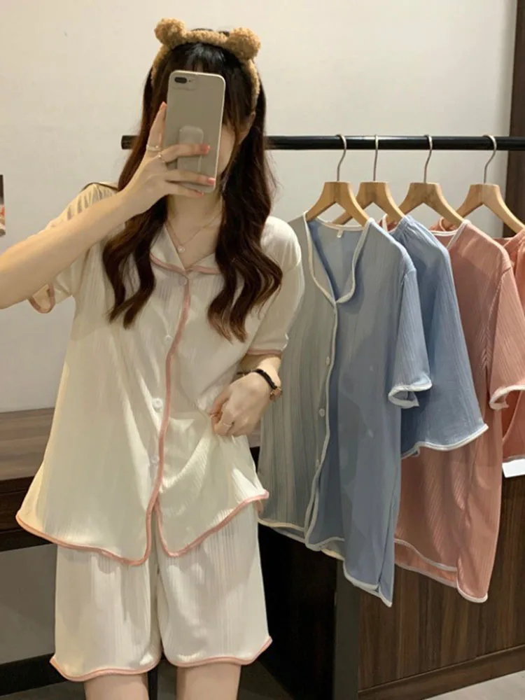 Summer plus Size Women's Loose Short Sleeve Sleepwear Home Clothes Two-Piece Set Comfortable Cotton Slimming Outerwear
Summer plus Size Women's Loose Short Sleeve Sleepwear Home Clothes Two-Piece Set Comfortable Cotton Slimming Outerwear