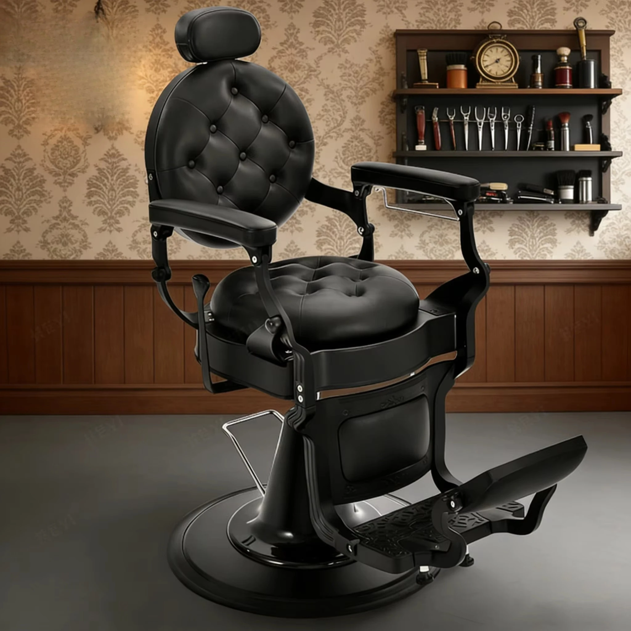 Black and Gold Barber Chair Professional Salon Styling Man Antique Reclining Shaving Chair Luxury Barber Chairs
Black and Gold Barber Chair Professional Salon Styling Man Antique Reclining Shaving Chair Luxury Barber Chairs
