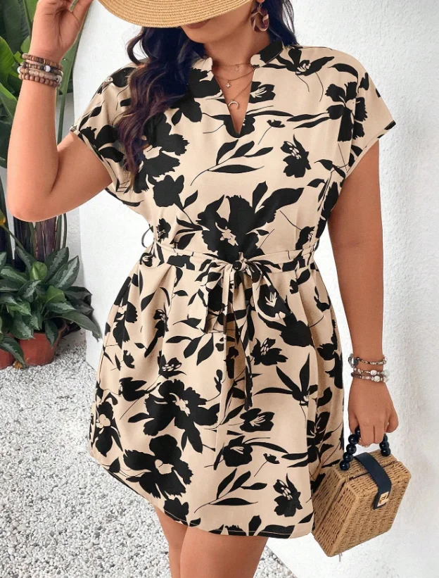 New Fashion 2025 Summer Casual Sexy Elegant Dresses V-Neck Short Sleeved Floral Printed Waist Belt High Waisted Dress for Women
New Fashion 2025 Summer Casual Sexy Elegant Dresses V-Neck Short Sleeved Floral Printed Waist Belt High Waisted Dress for Women