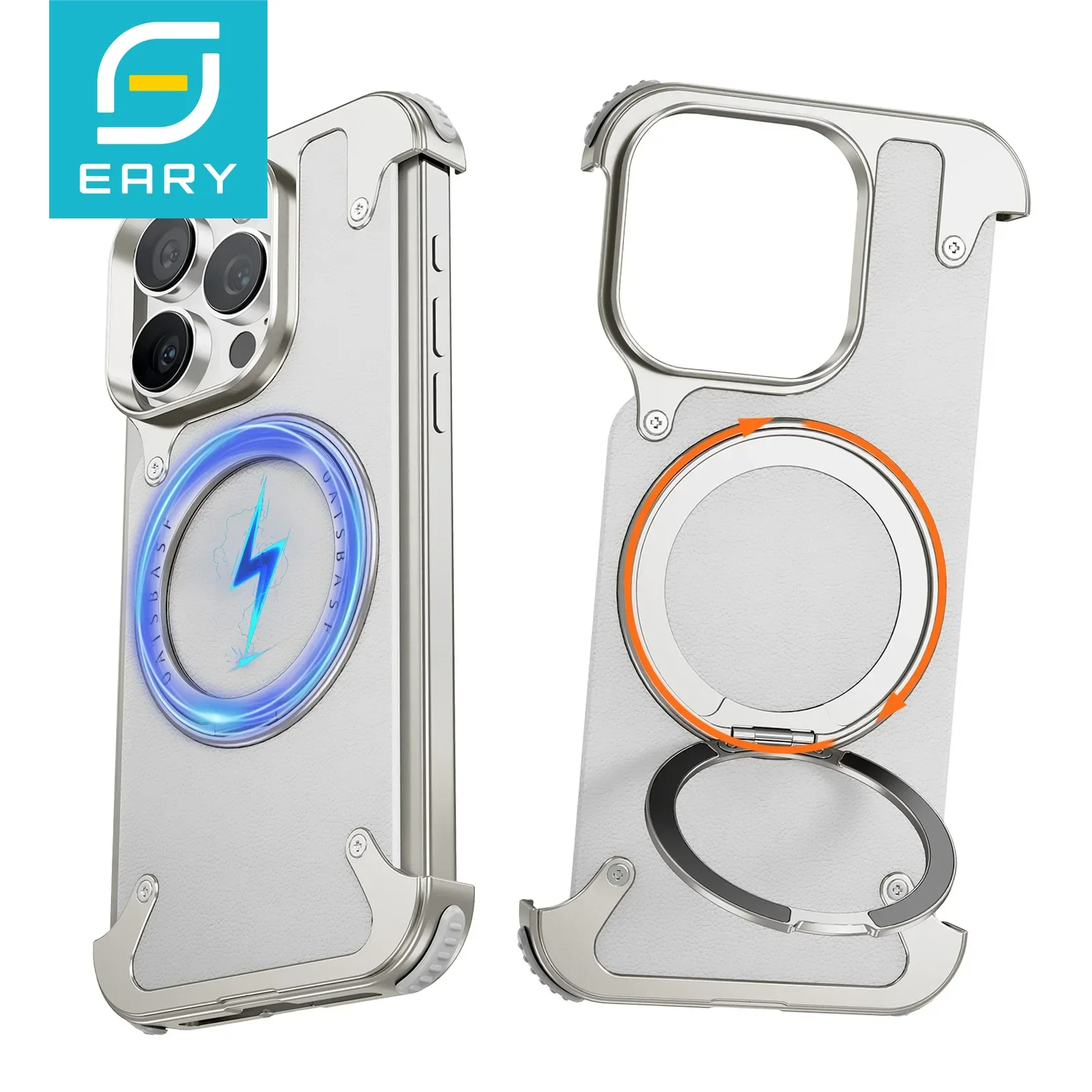 Eary for iPhone 16 Pro Phone Case with 360° Rotatable Magnetic Ring Stand Wireless Charging Leather Frameless Bumper Cover
Eary for iPhone 16 Pro Phone Case with 360° Rotatable Magnetic Ring Stand Wireless Charging Leather Frameless Bumper Cover