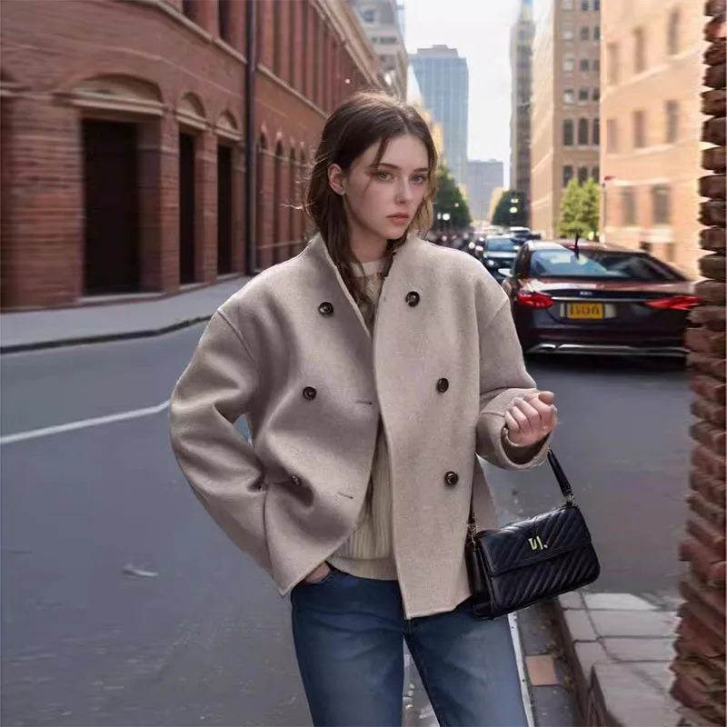 Retro Loose Casual Women's Double Breasted Stand Collar Short Jacket Office Lady Autumn Winter Solid Outerwear
Retro Loose Casual Women's Double Breasted Stand Collar Short Jacket Office Lady Autumn Winter Solid Outerwear