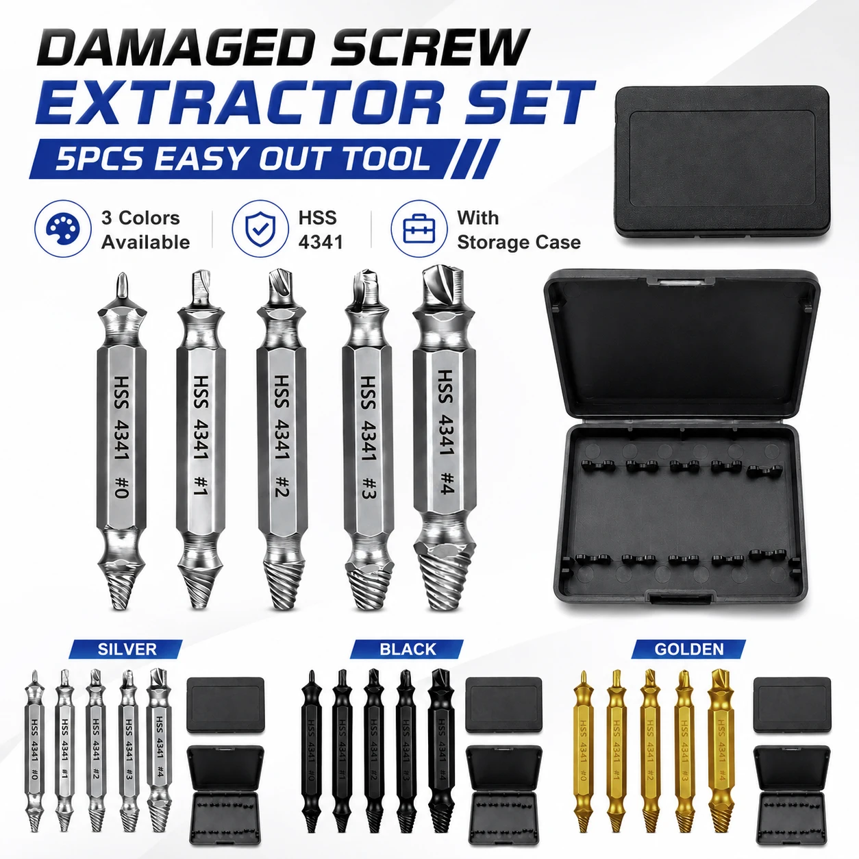 5Pcs Double Head Screw Extractor Kit Slide Tooth Removal Tool for Broken Damaged Bolts Mechanical Repair Set
5Pcs Double Head Screw Extractor Kit Slide Tooth Removal Tool for Broken Damaged Bolts Mechanical Repair Set