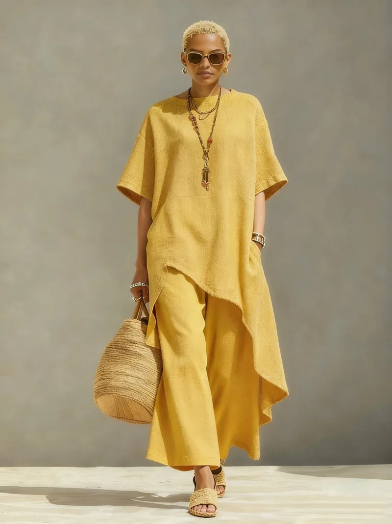 2026 Large Solid Color Casual Cotton And Hemp Top/Pants Irregular Loose Two Piece Set
2026 Large Solid Color Casual Cotton And Hemp Top/Pants Irregular Loose Two Piece Set