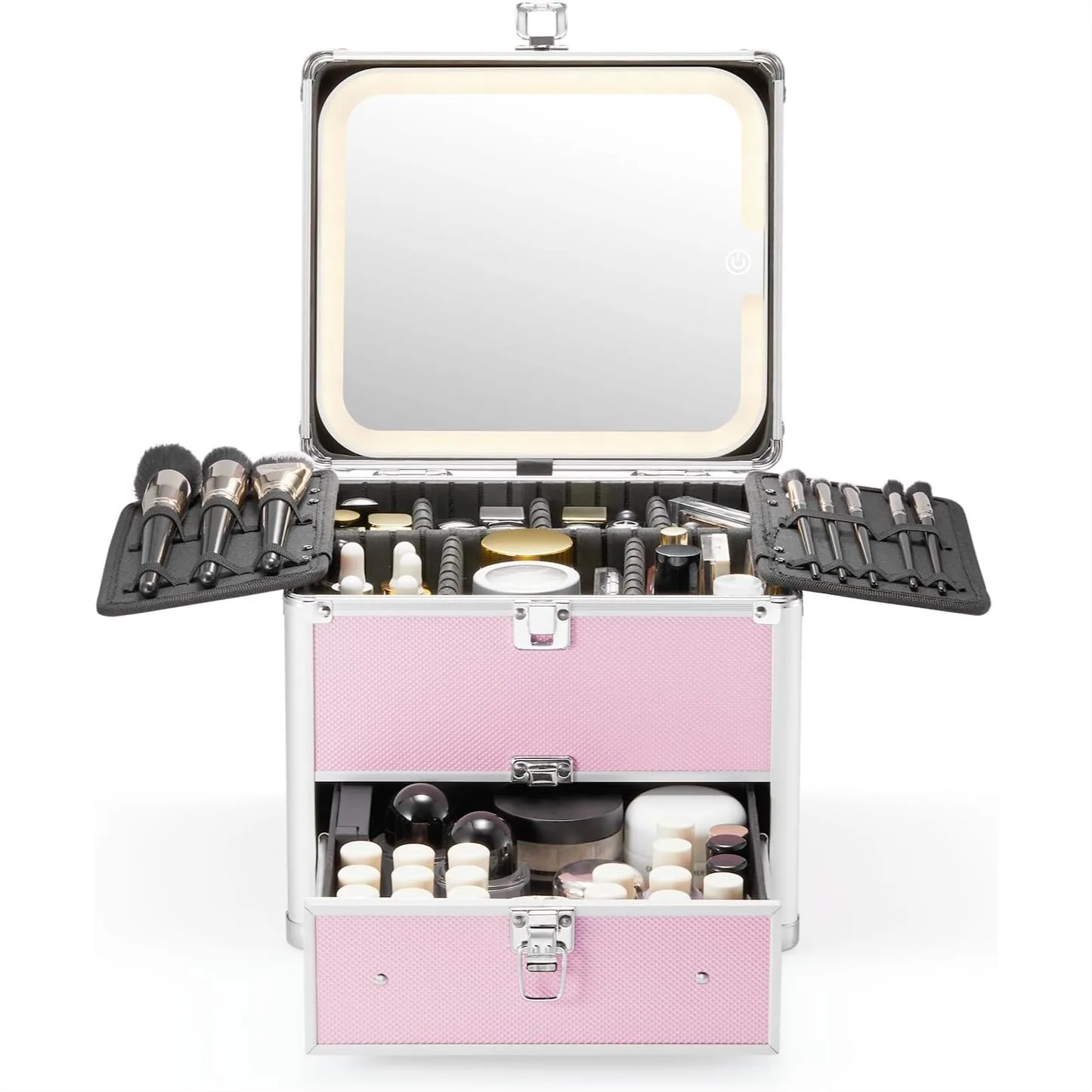 Makeup Box with Drawer and Detachable Lighted Mirror, Waterproof Travel Train Case, Cosmetic Organizer with Adjustable Dividers
Makeup Box with Drawer and Detachable Lighted Mirror, Waterproof Travel Train Case, Cosmetic Organizer with Adjustable Dividers