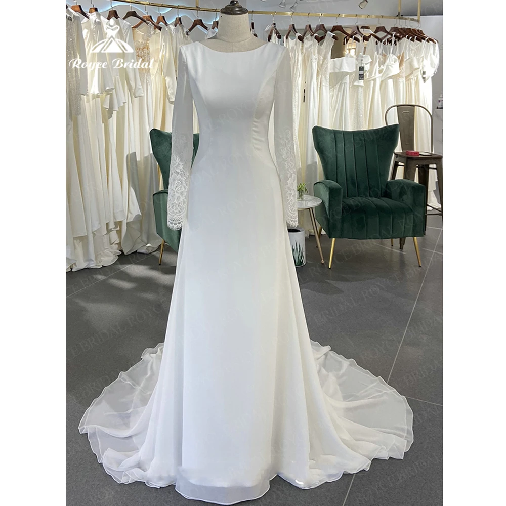 Simple Scoop Neck Wedding Dresses For Women Long Sleeve Lace Back A Line Satin Vestido De Noiva Court Train Bridal Dress
Simple Scoop Neck Wedding Dresses For Women Long Sleeve Lace Back A Line Satin Vestido De Noiva Court Train Bridal Dress