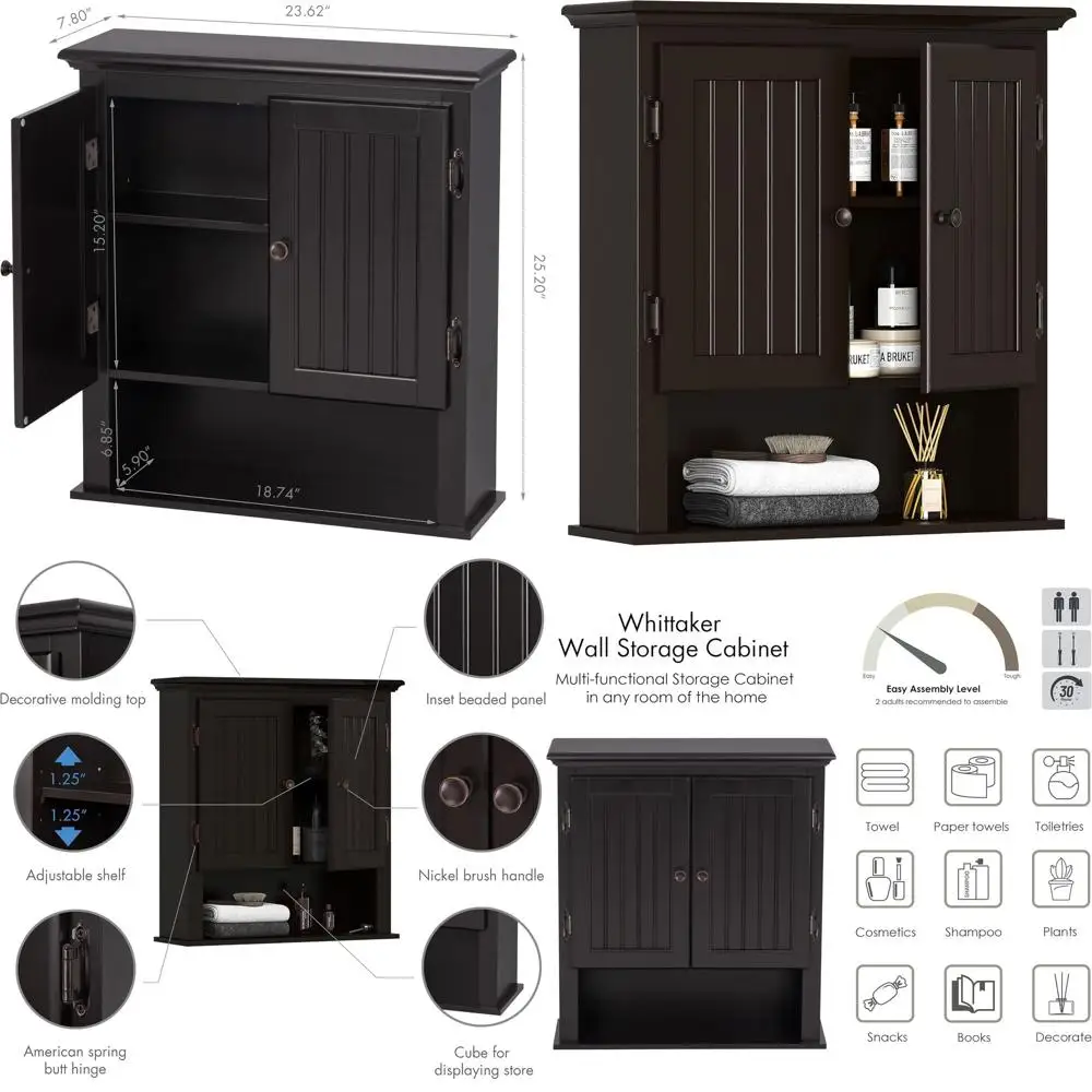 Over-the-Toilet Wood Wall-Mounted Cabinet with Doors and Shelves
Over-the-Toilet Wood Wall-Mounted Cabinet with Doors and Shelves