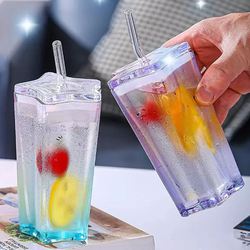 with Lid and Straw Pentagram Glass Straw Cup Fashion Coffee Cup Gradient Color Juice Cups Transparent Cold Drink Cup
with Lid and Straw Pentagram Glass Straw Cup Fashion Coffee Cup Gradient Color Juice Cups Transparent Cold Drink Cup