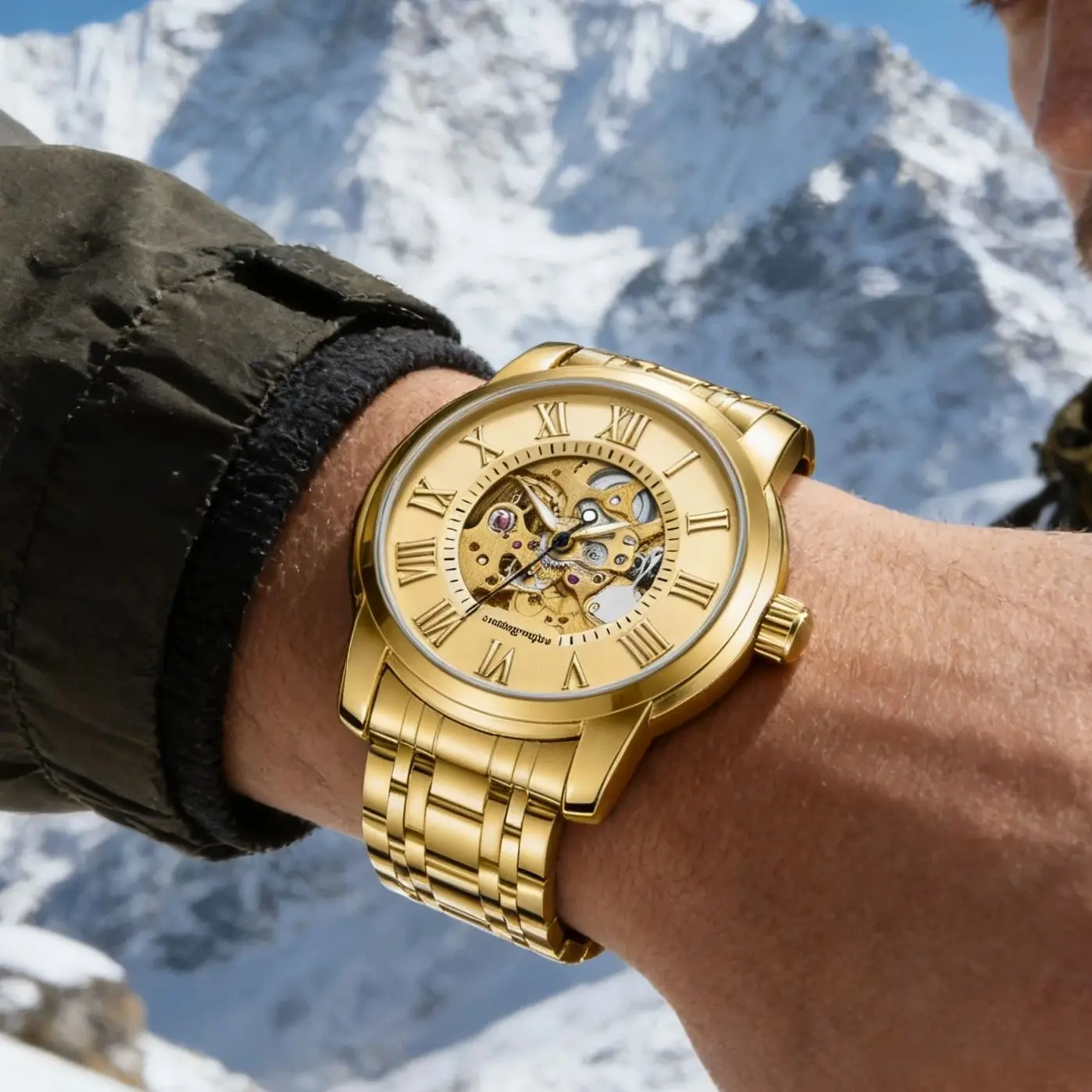 Мужские автоматические механические часы премиум-класса - скелетонизированный циферблат, ремешок из нержавеющей стали - водонепроницаемые часы с римскими цифрами - тактические часы для делового стиля / для активного отдыха, спорта и повседневной носки - м
Мужские автоматические механические часы премиум-класса - скелетонизированный циферблат, ремешок из нержавеющей стали - водонепроницаемые часы с римскими цифрами - тактические часы для делового стиля / для активного отдыха, спорта и повседневной носки - м