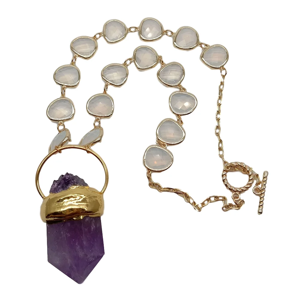 Y·YING 21'' White Crystal Bezel Chain Necklace natural Amethysts Point Raw Pendant necklace office style for women
Y·YING 21'' White Crystal Bezel Chain Necklace natural Amethysts Point Raw Pendant necklace office style for women