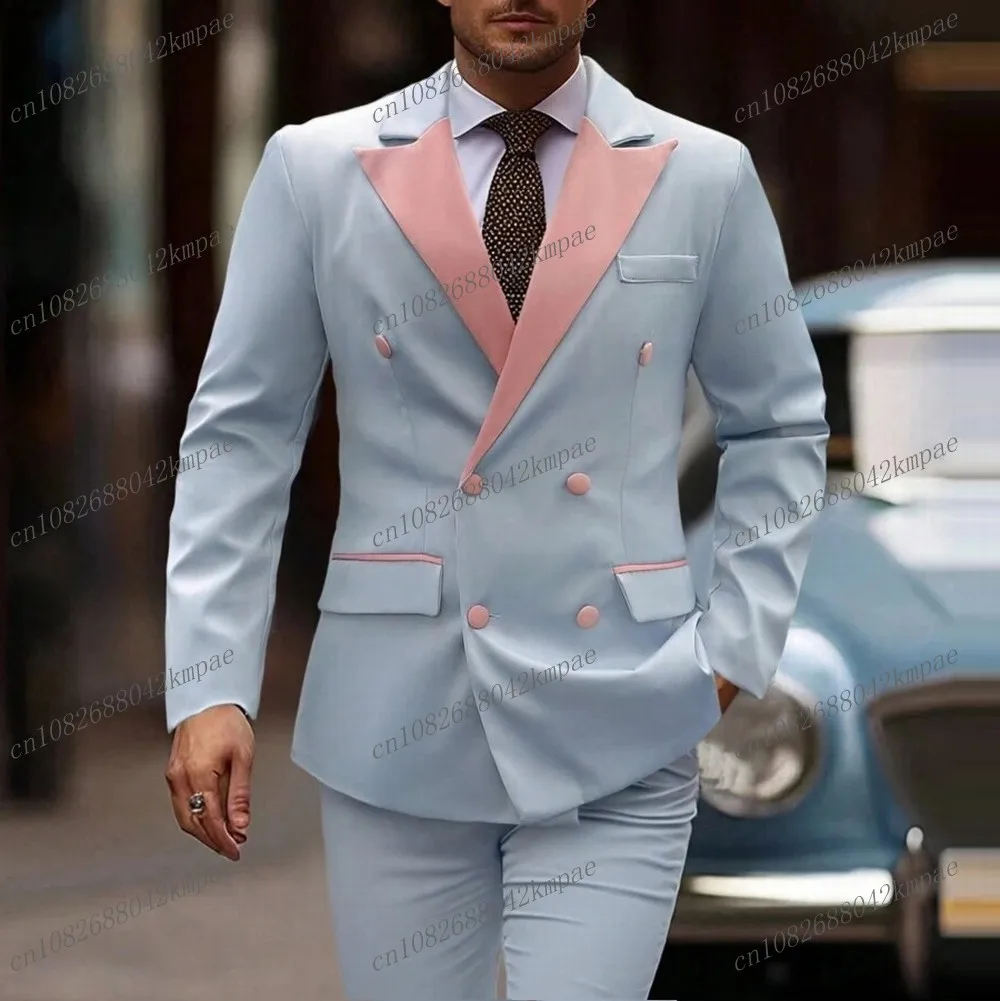 Pink Collar Light Blue Men Suit Formal Occasion Groom Groomsman Wedding Party Prom Male Business Tuxedos 2 Piece Blazer Pants
Pink Collar Light Blue Men Suit Formal Occasion Groom Groomsman Wedding Party Prom Male Business Tuxedos 2 Piece Blazer Pants