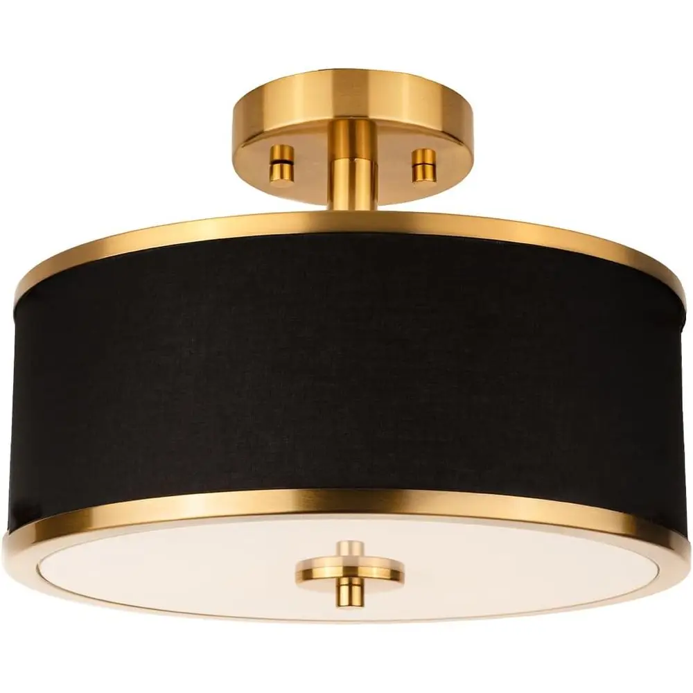 3-Light Semi lush Mount Ceiling Light ixture, 12.6" Gold Drum Light with Black abric Shade, ern Close to Ceiling Light or Living
3-Light Semi lush Mount Ceiling Light ixture, 12.6" Gold Drum Light with Black abric Shade, ern Close to Ceiling Light or Living