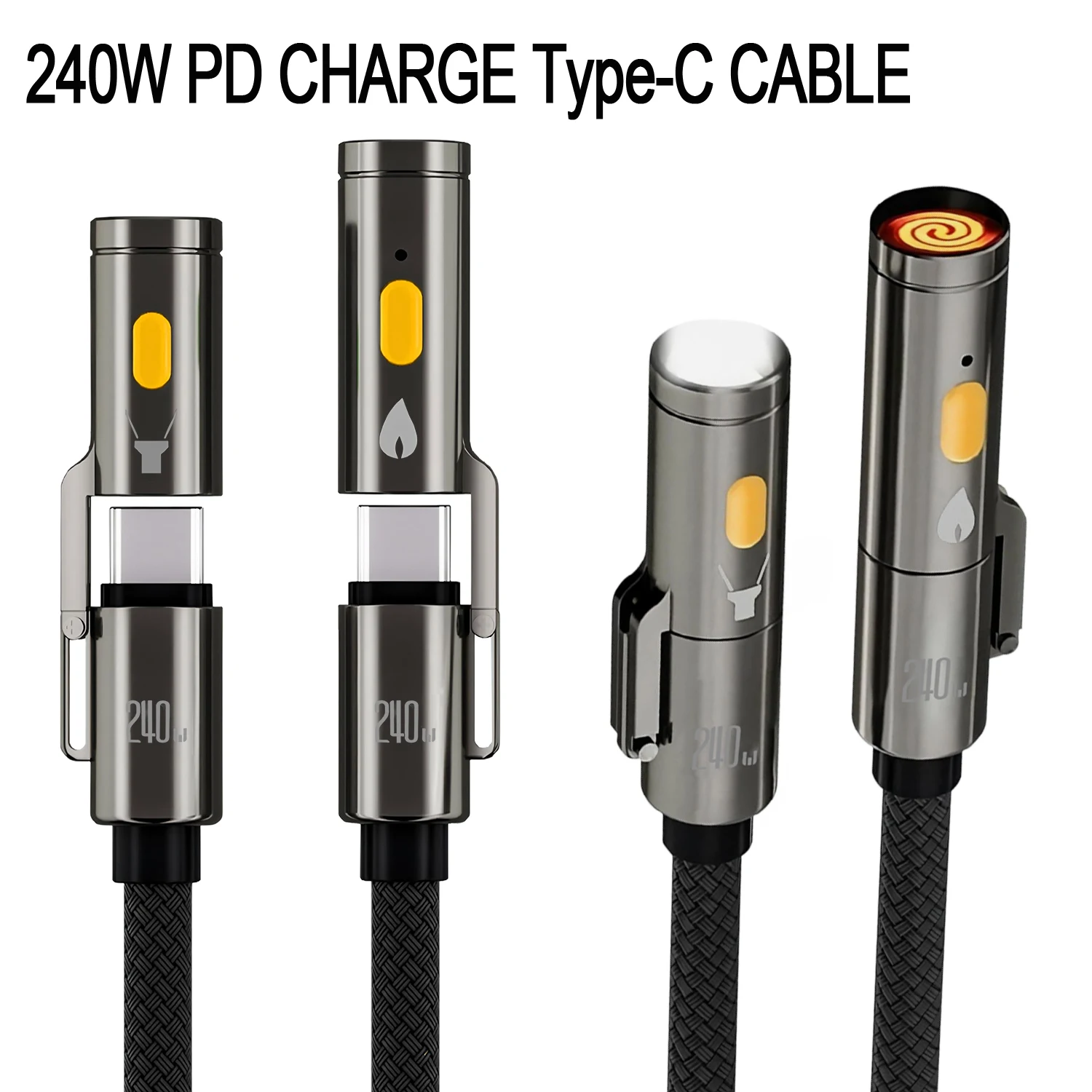 Smartphone TYPE-C Cable Fast Charge Data Cord 240W Multifunctional with Lighter and LED Flashlight Dual PD Braid Cable
Smartphone TYPE-C Cable Fast Charge Data Cord 240W Multifunctional with Lighter and LED Flashlight Dual PD Braid Cable