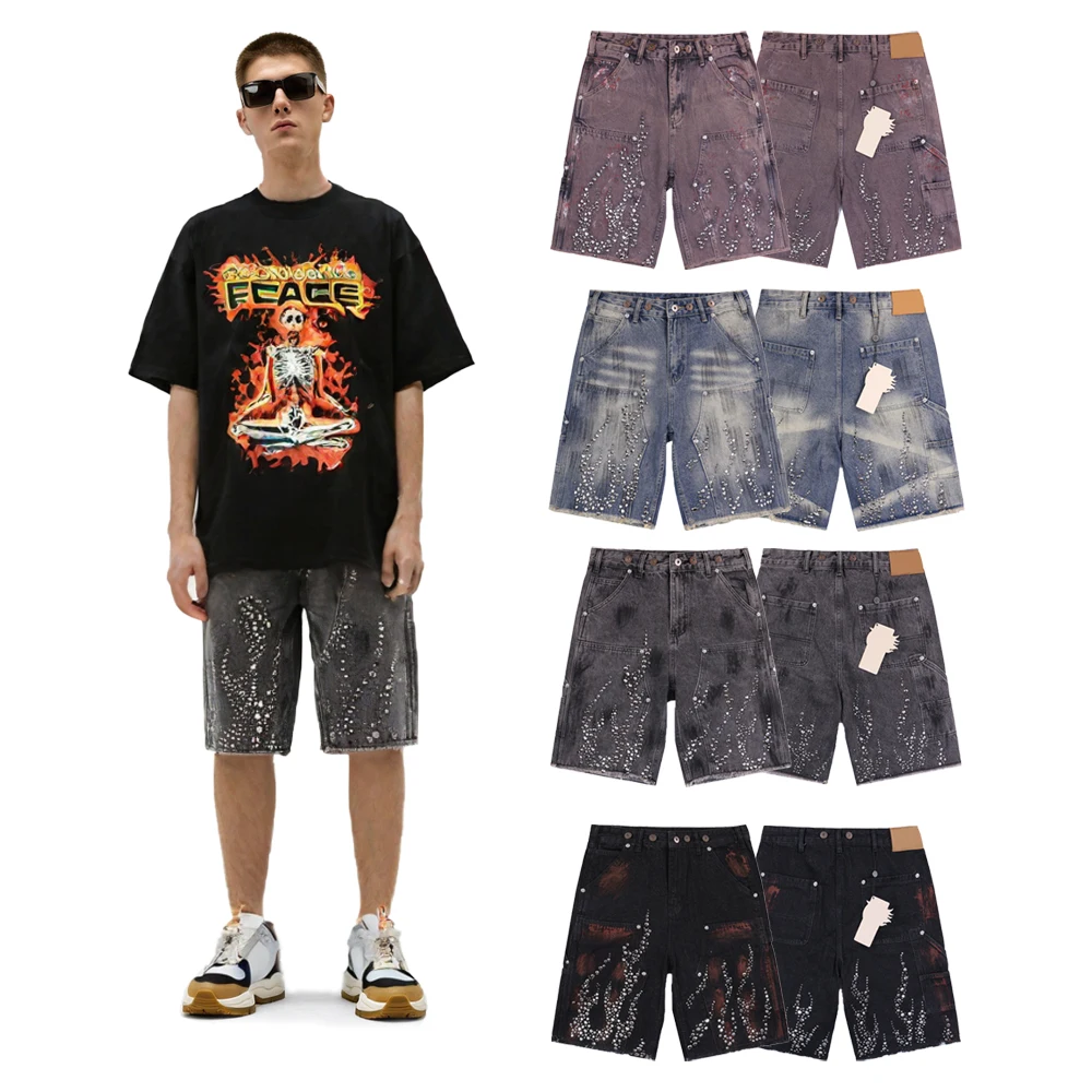 Streetwear Clothing Sequined Flame Pattern Shorts Jeans Hip Hop Street Style Cotton Casual Distressed Printed Shorts Pants Men's
Streetwear Clothing Sequined Flame Pattern Shorts Jeans Hip Hop Street Style Cotton Casual Distressed Printed Shorts Pants Men's